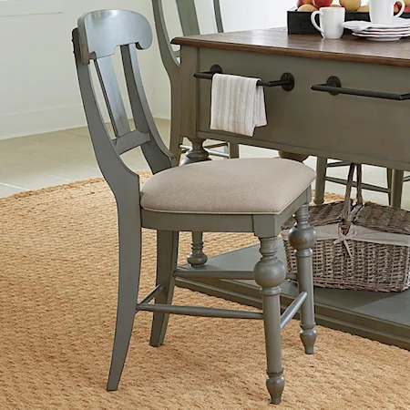 Transitional Slat Counter Chair with Upholstered Seat